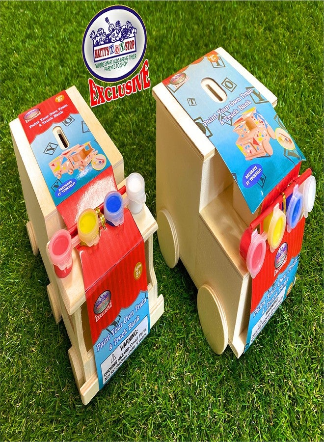 ماتي محطة الألعاب مجموعة هدايا ماتي توي ستوب: قطار وعربة خشبية للتصميم والتلوين (تحتوي كل مجموعة على 4 ألوان وفرشاة واحدة) - عبوة من قطعتين - Image 2